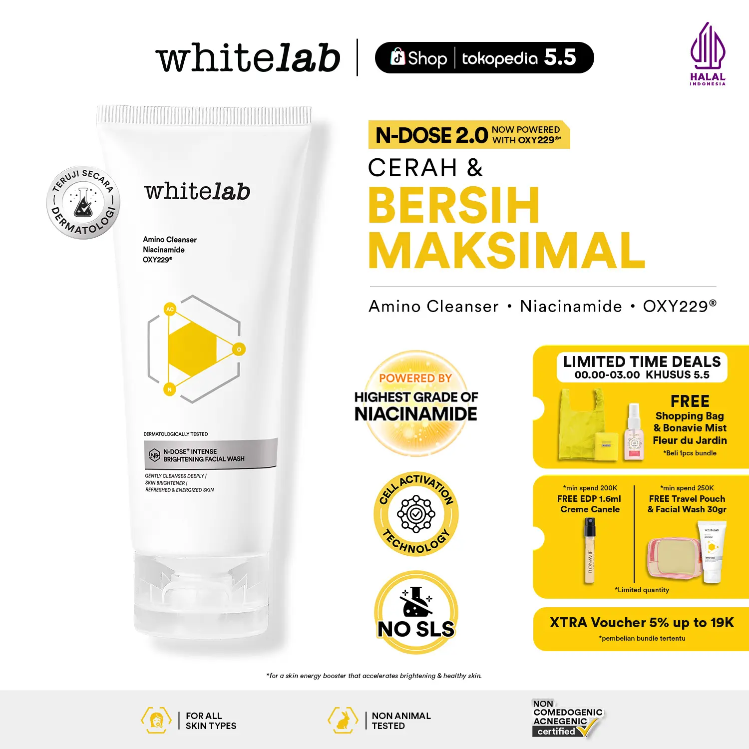 Whitelab Brightening Facial Wash - Sabun Pembersih Muka Pencerah Dengan Niacinamide, Hyaluronic & Collagen [BPOM] Wajah Mencerahkan Cleanser Cleansing Mengangkat Kotoran