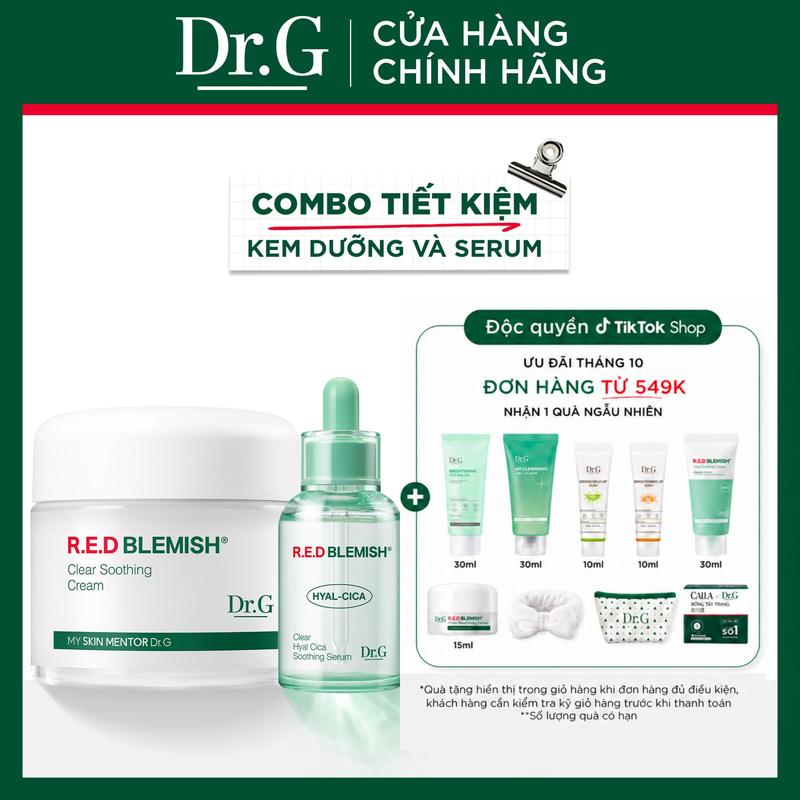 Combo Kem dưỡng toàn năng R.E.D Blemish Clear Soothing Cream 30ml và Serum cấp ẩm và làm dịu Dr.G R.E.D Blemish Hyal Cica Soothing Serum 50ml