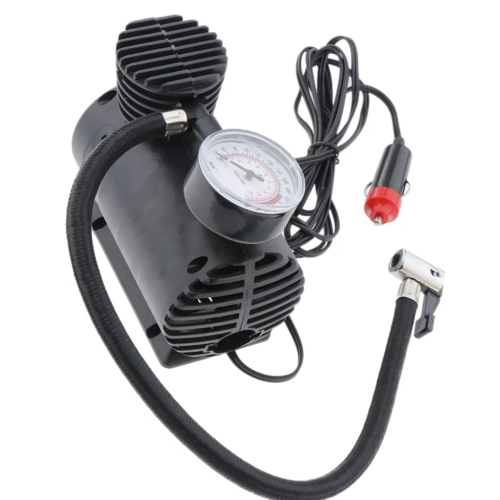 Bơm nén khí Điện Cầm Tay Kích thước nhỏ, 12V, cho lốp ô tô, Phạm vi 300 PSI, với đồng hồ đo ga, Vật liệu kim loại và nhựa