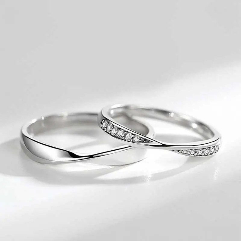 Carolina Cincin Pasangan Couple Titanium Silver Adjustable Hadiah Wanita Laki Rings