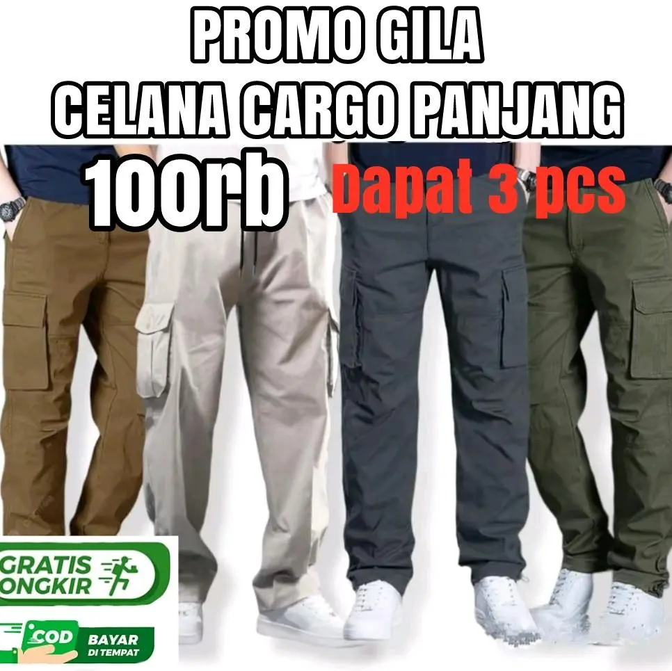 diskon besar 100 RIBU DAPAT 3 PCS CELANA CARGO PANJANG PRIA DEWASA CELANA PANJANG CARGO COWOK CELANA PANJANG Kain  Distro