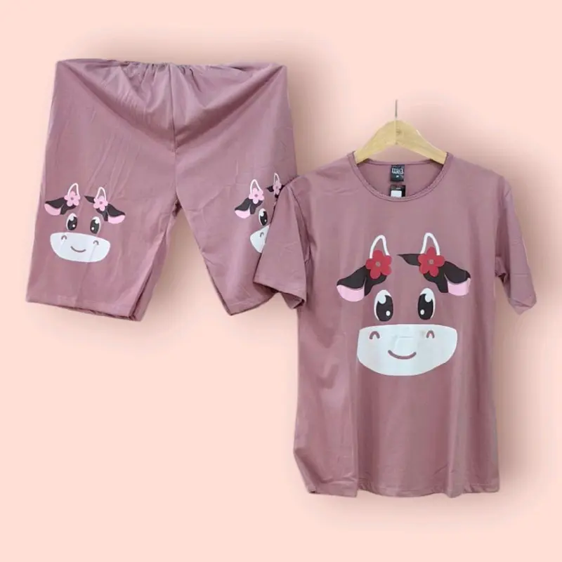 Setelan dewasa wanita pendek pendek motif moo moo 2