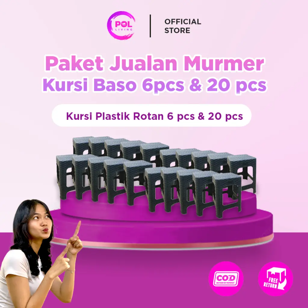 POL - Paket Kursi Plastik Rotan 6pcs 20pcs Motif Anyam