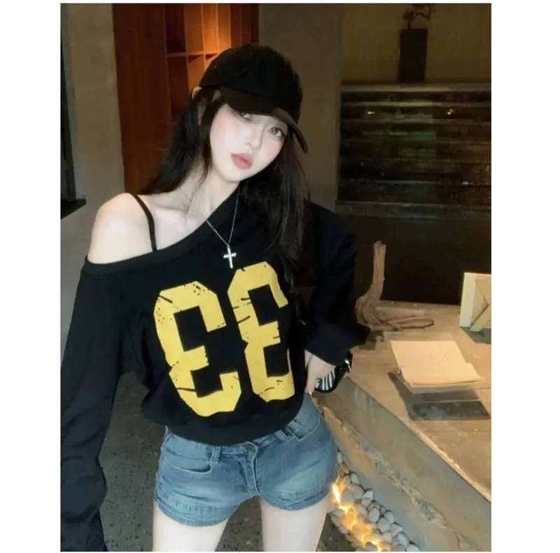 Atasan Sweater 33 Cropped Top / Sweater Cetak Digital Amerika / Atasan Bungkuk Untuk Wanita / Sweater Pendek Longgar NTR Crewneck Sweatshirt Cewek Fleece Oblong 3