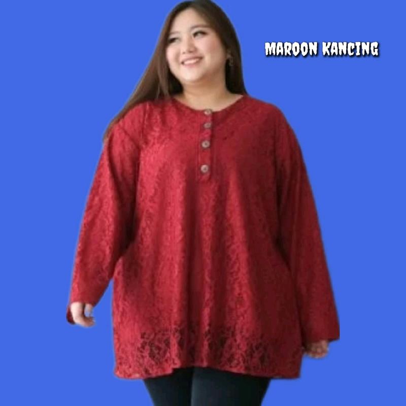 Blouse Brukat Jumbo Wanita Bigsize LD 122 130 145  Baju Atasan Tunik Hijau Sage 3
