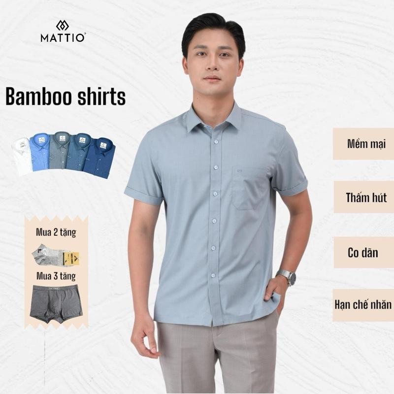 Áo sơ mi nam ngắn tay Mattio vải sợi tre regular fit - dáng suông tà bằng mềm mịn chống nhăn co giãn.