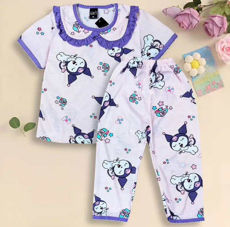 W3 Setelan Baju Tidur Harian Kaos Anak Perempuan Usia 1-10 Tahun 0