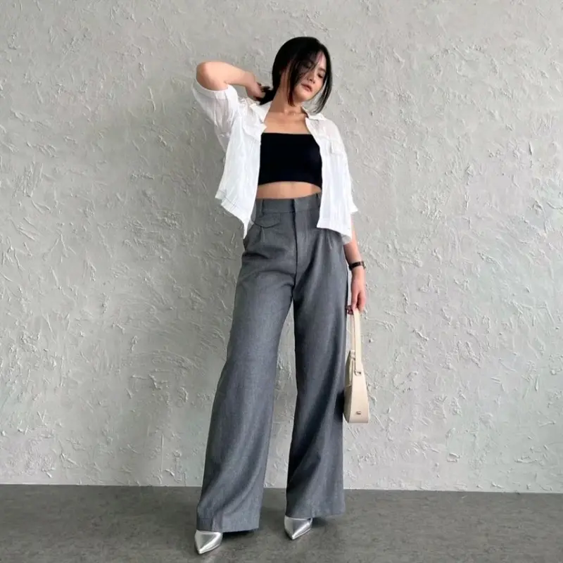 PHAAA FASHION - Oro Panst Knit Celana Panjang Korean Style / Celana Panjang Highwaist Panjang Hitam 0