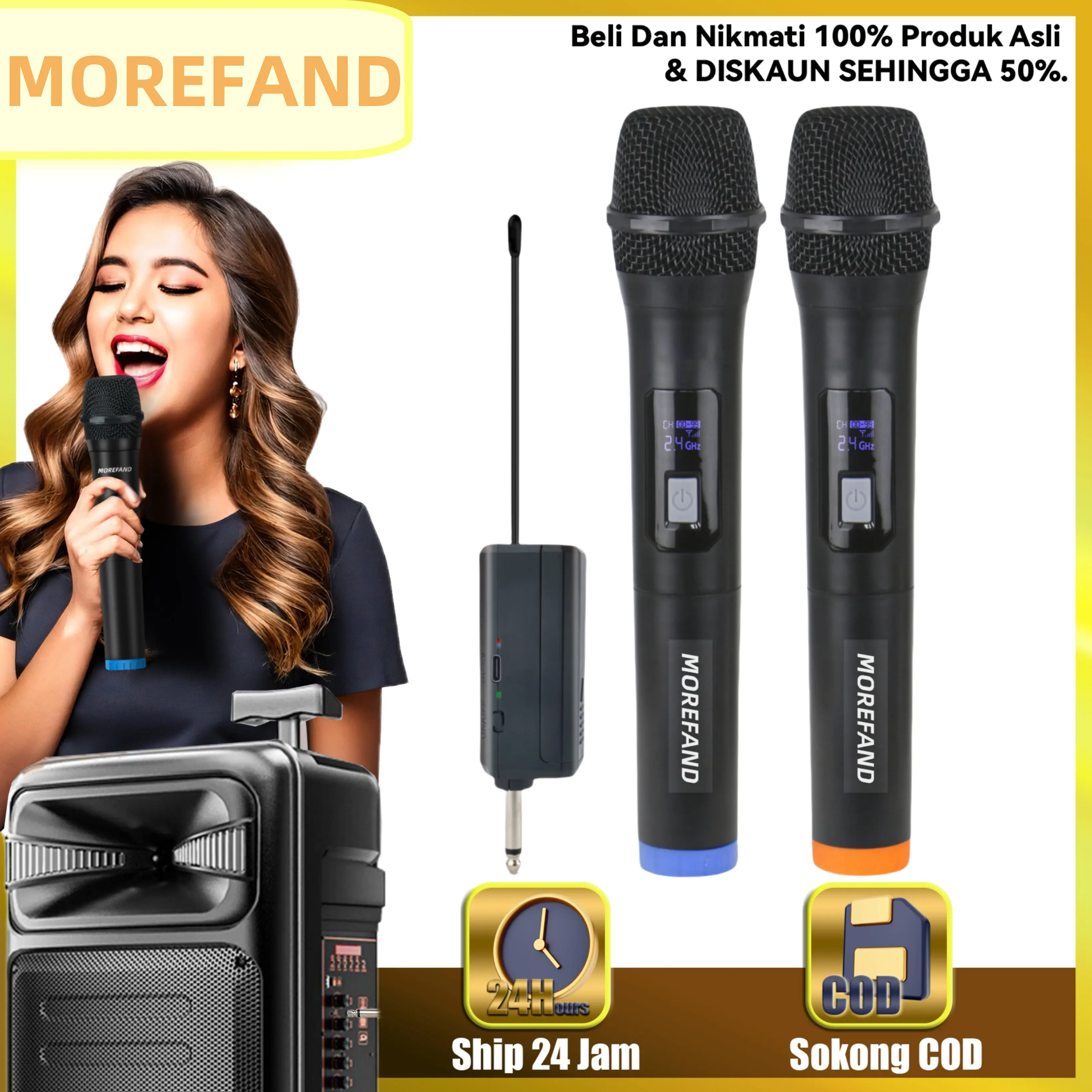 Wireless Microphone Karaoke Mic with 1 Receiver 2 mic bluetooth Colokan mic  dynamic  untuk  soundcard mic  treasure mic  arion