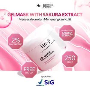 [HE-JI] Gel Mask With Sakura Extract - Masker Gel Wajah Melembabkan, Mencerahkan & Menenangkan I Niacinamide 2%, Extract Sakura, 5x Ceramide & Centella Asiatica - UJI LAB SIG & BPOM APPROVED