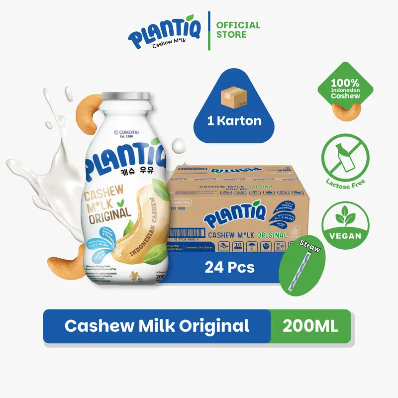 [24 PCS ] PLANTIQ Cashew Milk Original 200ml - Susu Kacang Mede Rasa Original -  Non Dairy Milk Lactose Free 0