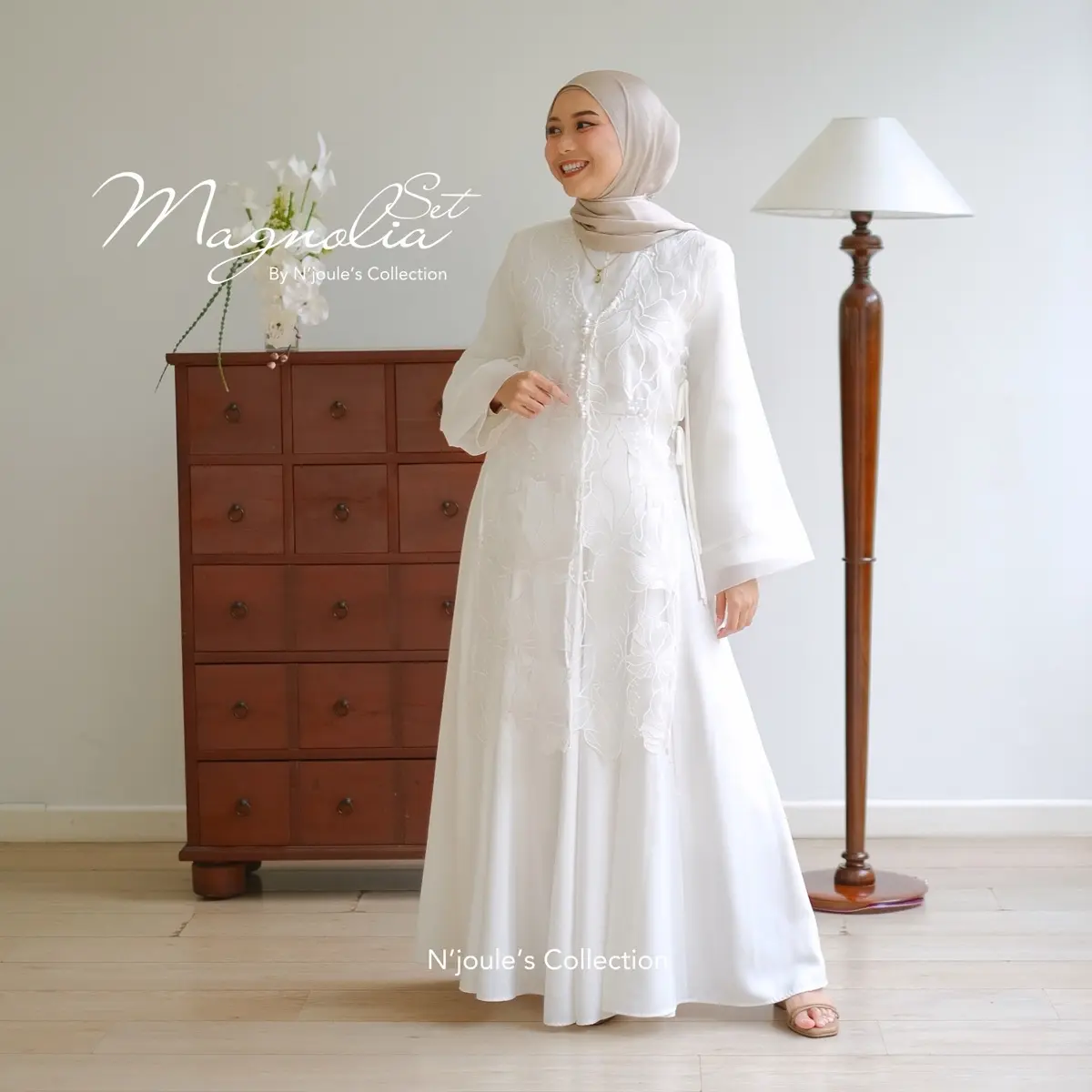 N’joule’s collection | Magnolia Set | Baju lebaran | Baju Raya | One set Raya | Baju kondangan Outer Semi Satin   Muslim Organza Wanita Motif