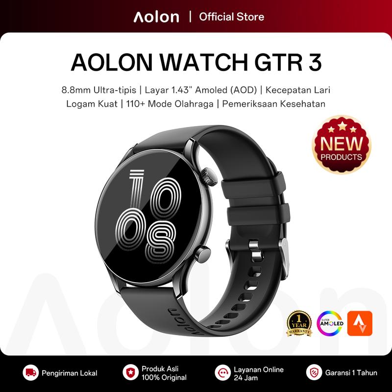 Aolon GTR3 jam smartwatch Tangan Pria Layar 1.43'' Bluetooth5.3 Ultra tipis 8.8 mmTahan Lama Tahan Air Debu Layar Monitor Amoled 100+ Mode Olahraga Large Screen Wireless Call Long Battery Life IP68 Waterproof Mendukung tampilan luar layar AOD strava 1