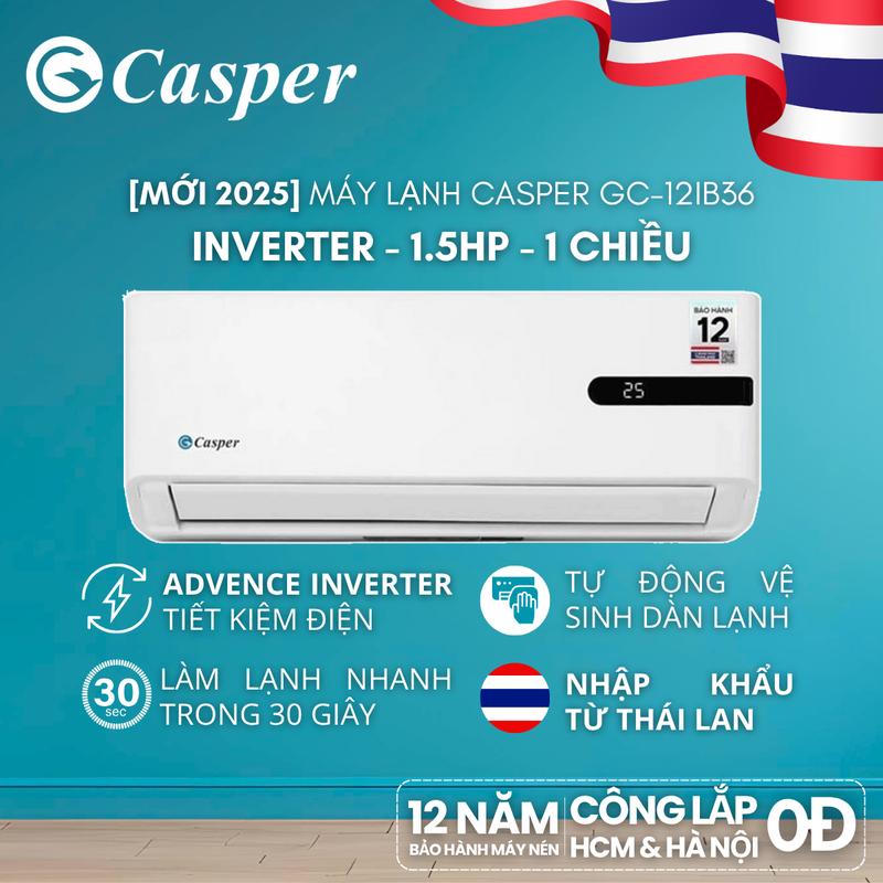   Công lắp 0Đ HCM  HN  Máy lạnh  Điều hòa Casper Inverter ProAir 1 chiều 1.5HP GC-12IB36 - Bảo hành 3 năm 