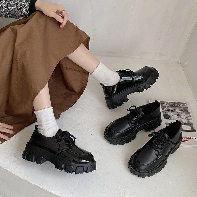 Thick Bottom Platform Shoes British Style 2024 Spring, Summer, Autumn Preppy Style Versatile Height Increasing Patent Leather Student round Toe Leather Shoes Female 6