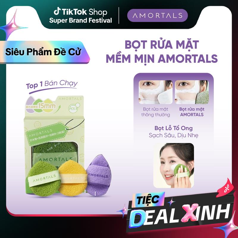 Bọt Rửa Mặt Amortals Hỗ Trợ Rửa Mặt Dịu Nhẹ Sạch Sâu, Cấu Trúc Lỗ Tổ Ong Mềm Mại, Hỗ Trợ Tẩy Trang Mặt Nạ Đẩt Xét, Không Gây Đau Rát Tạo Bọt Dày Êm Ái Bọt Biển Rửa Mặt Đàn Hồi Tốt Thân Thiện, An Toàn Mọi Loại Da Kể Cả Da Nhạy Cảm