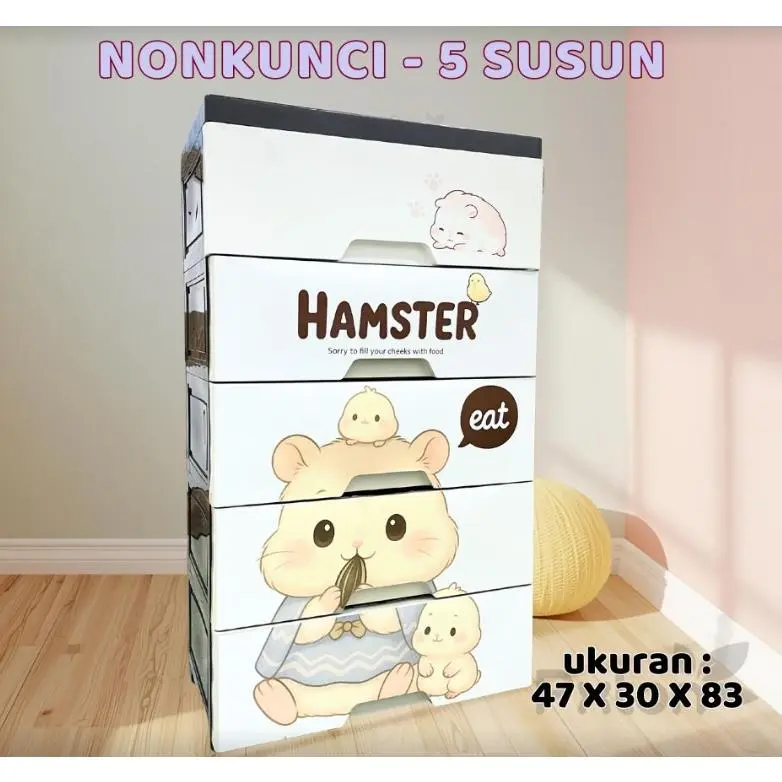 CS Lemari Pakaian Non Kunci Plastik Kiyomi Hitam & Putih 4 5 Susun Motif Lucu Rak Baju 4 5 Laci Serbaguna