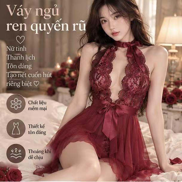 Đồ ngủ ren đỏ quyến rũ thanh lịch