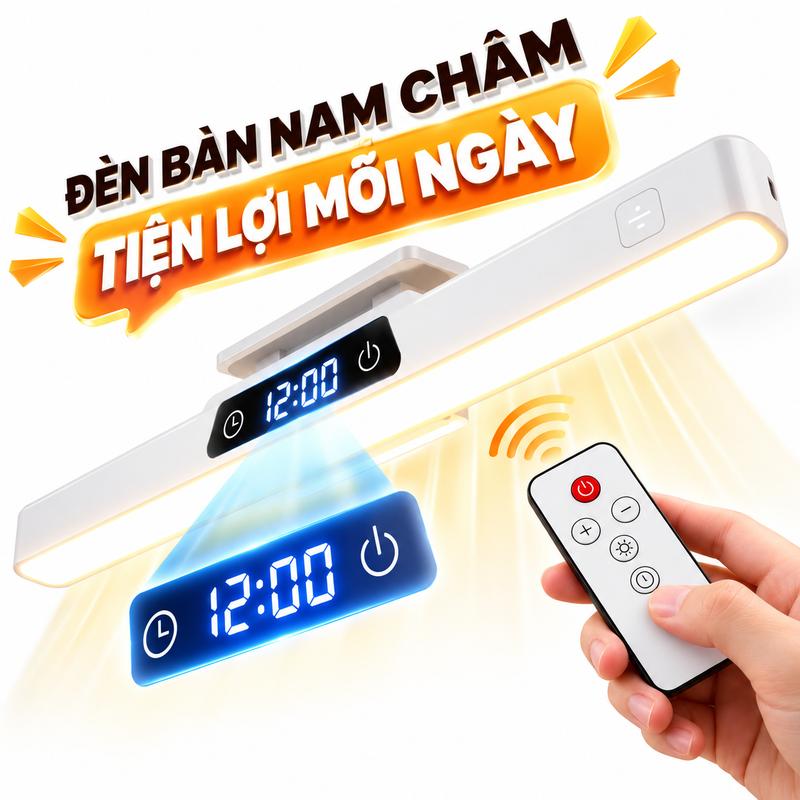 Đèn Bàn LED Nam Châm Kinfolk Home Có Đồng Hồ Điện Tử, Điều Khiển Từ Xa, Đèn Học Đa Năng Cho Bàn Làm Việc