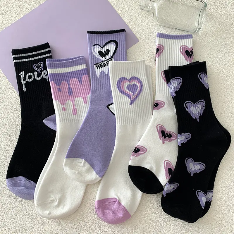 2024 NEW 【Fast Shipping】Purple Lovely Socks Children's Women's Warm Cotton Socks Medium Tube Autumn Winter Versatile Long Tube Cartoon  Stockings