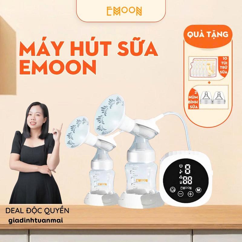   DEAL ĐỘC QUYỀN MẸ MỘC  Máy Hút Sữa Điện Đôi EMOON Có Phễu Silicon Cao Cấp Giúp Hút Kiệt Nhẹ Nhàng Hiệu Quả Massage Thư Giãn 