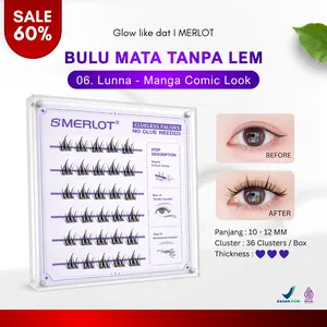 [2PCS] MERLOT Glueless Eyelash 06. LUNNA - Manga Baby Comic Look – Bulu Mata Palsu Lentik Tanpa Lem, Ringan & Natural Panjang 9–12mm - bulumata mudah dipakai, langsung tempel, tanpa ribet, tahan lama, & tidak mudah lepas