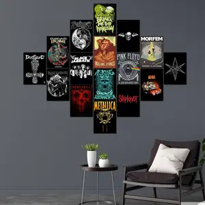 Poster Dinding Motif Band Metal Ukuran A5 A6 1 Paket isi 16 Pcs Perlengkapan Rumah Dekorasi Dinding Kamar Ruang Belajar Produk Cetak