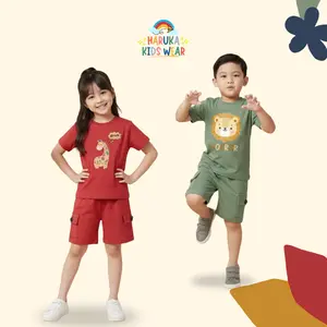 Setelan Baju dan Celana Cargo Anak Laki-laki & Perempuan Oneset Satu Stel COTTON 30ss Usia 2-10 Tahun Kaos Anak Murah Baju Anak Simple