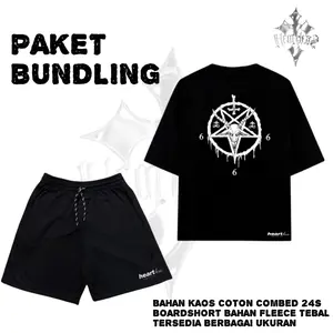 Paket Bundling Kaos Oversize dan Boardshort Unisex SATANIC untuk Pria dan Wanita