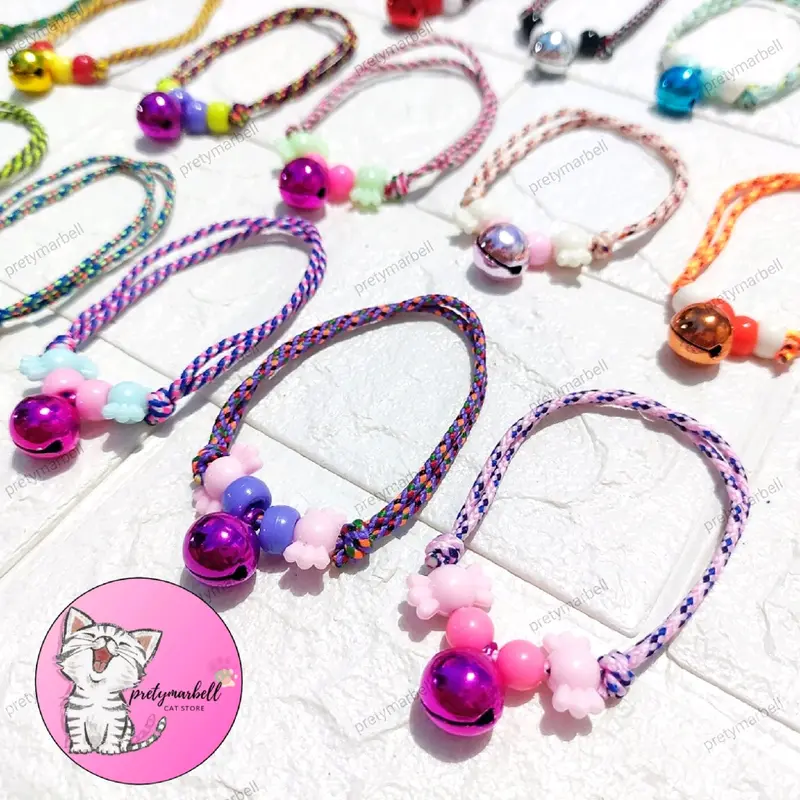 Kalung Prusik Lonceng 14mm Aksesoris Kucing Manik Lucu Murah Warna Warni 3