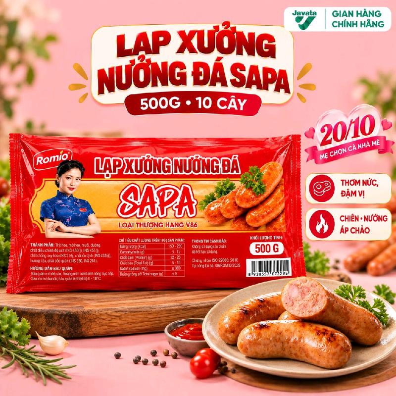 Lạp Xưởng Nướng Đá SAPA 500g (10 cây) - Thơm Ngon Chuẩn Vị, Hương Vị Đặc Trưng Chuẩn Hà Khẩu, Thịt Heo Tươi, Dễ Ăn, Phù Hợp Nhiều Món