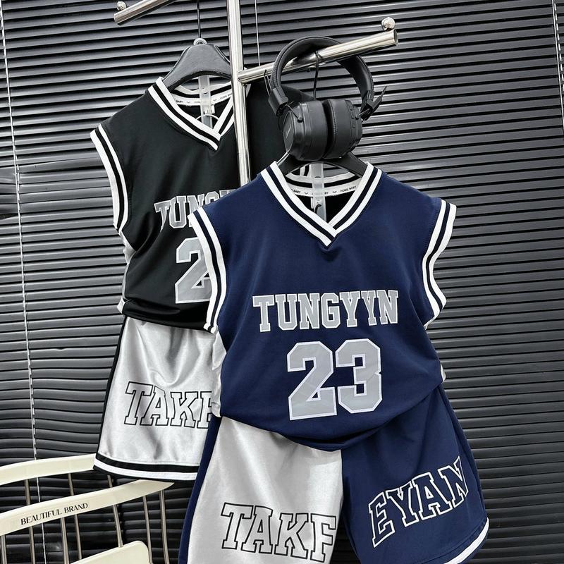 (Mon kids) Bộ quần áo sát nách chất liệu thun lạnh Thái cho bé trai mềm mát lạnh in số 23 từ 17-60kg đồ sát nách cho bé trai boy phố