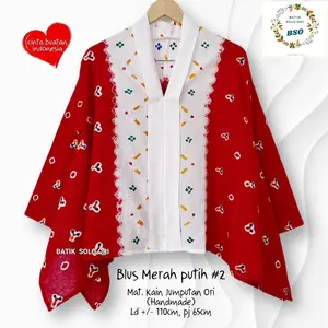 Atasan Blouse Batik Merah Putih 17 Agustus Size Xs S M L Xl XXL Jumbo Lingkar Dada 120cm Lengan Panjang Bahan Katun Jumputan bisa cod by BATIK SOLO ORI