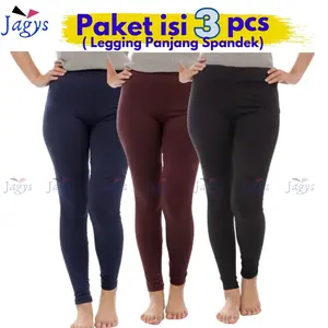 DAPAT 3PCS Legging Panjang Polos Wanita - Leging Olahraga celana outdoor sport Mesin Dicuci Pink regular sage preppy