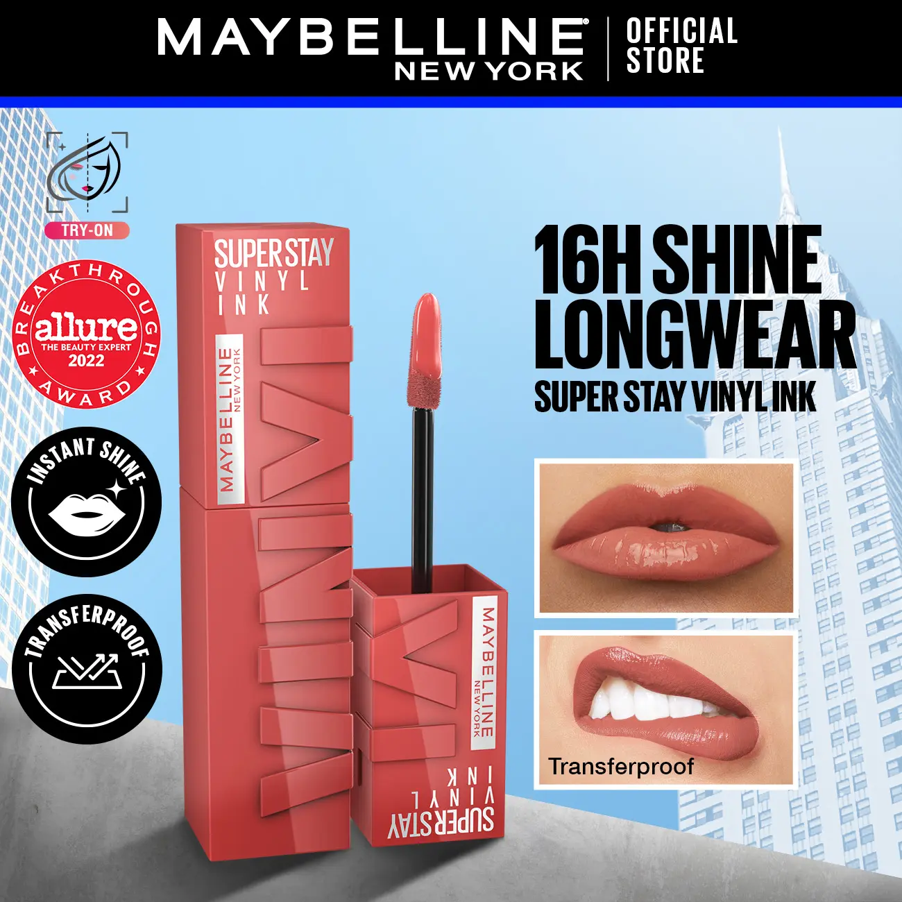 Maybelline Super Stay Vinyl Ink Transfer Proof Shine Longwear Lipstick (Up to 16h wear) Makeup Lip Gloss