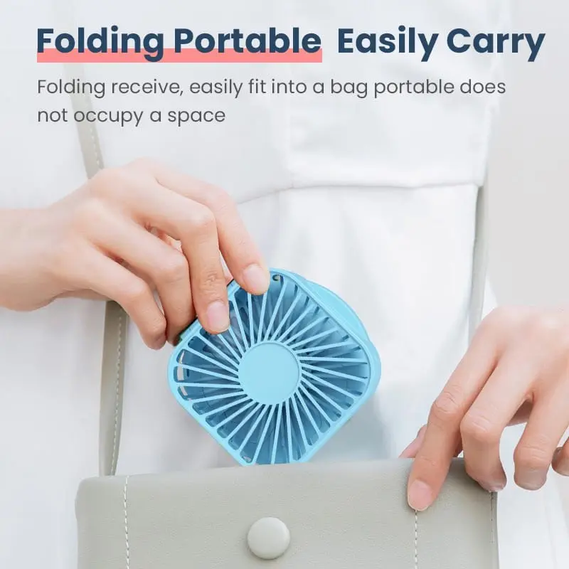 Kipas Angin Portable Mini Lipat USB Rechargeable CERMIN Mirror Pocket Fan Kantor Desktop Square Mute Fan Outdoor Gantung Leher 2
