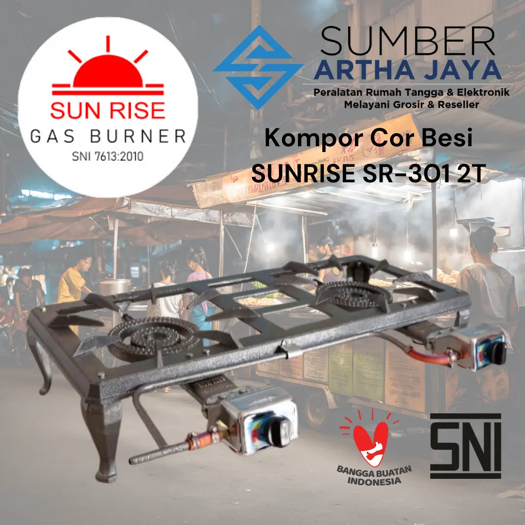 SUNRISE Kompor Cor / Kompor Api Seribu 2 Tungku SR-301 AUTO 2T Tekanan Rendah Besi Kompor Mata