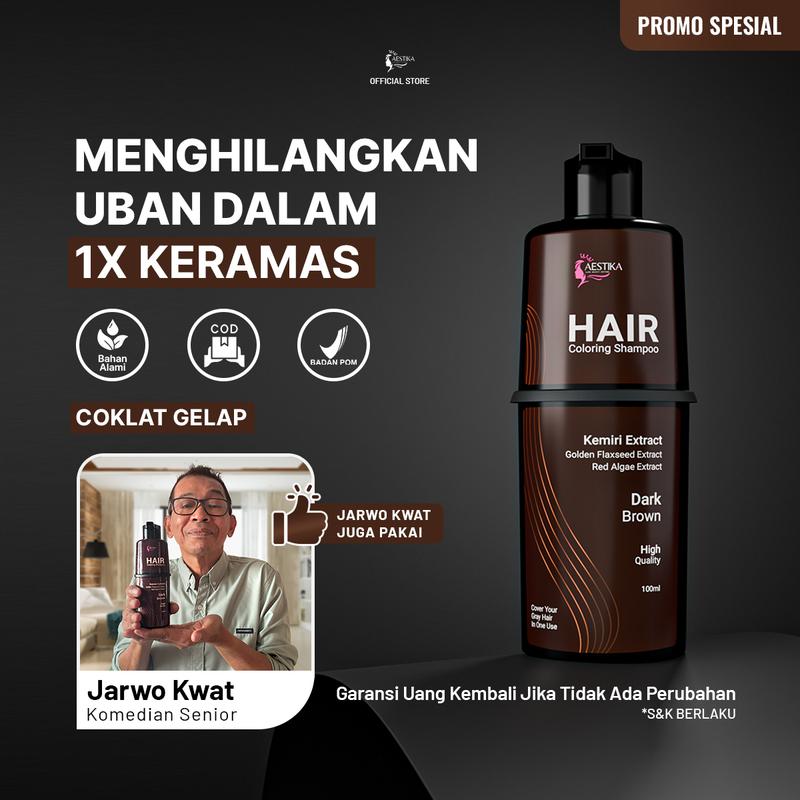 [Promo Spesial] Aestika Dark Brown Hair Coloring Shampoo - Pewarna Rambut Beruban Kering Red Extract 0