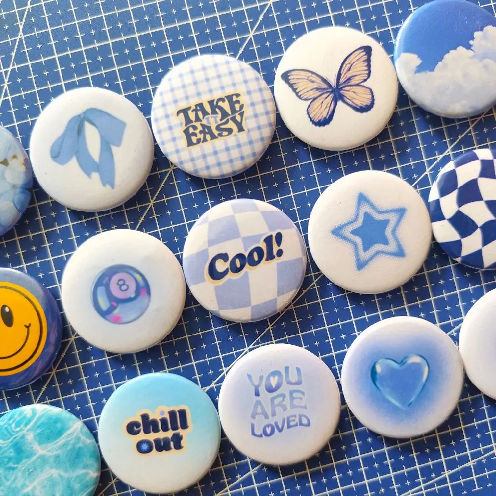 Pin Button Blue Aesthetic 44mm Glossy Aksesoris Tas Lucu