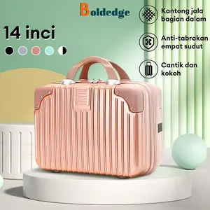 BoldEdge Koper Mini 14 Inch Koper Kecil Travel Beauty Case Makeup Travel Ringan Hitam Anti-Tabrakan Empat Sudut Kantong Jala Bagian Dalam