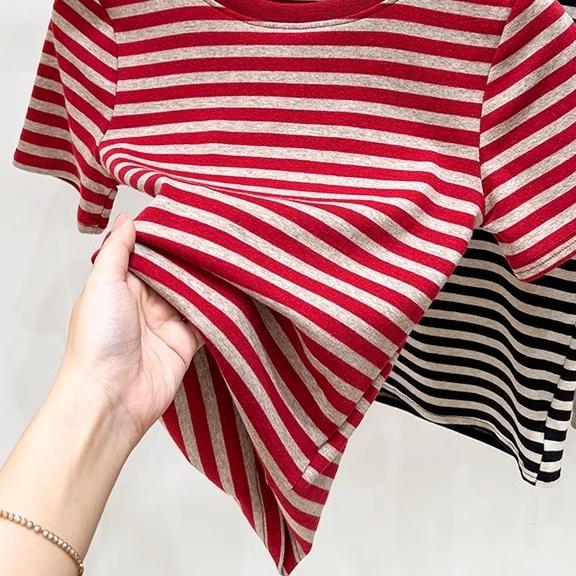 kaos stretch leher kru bergaris merah 3
