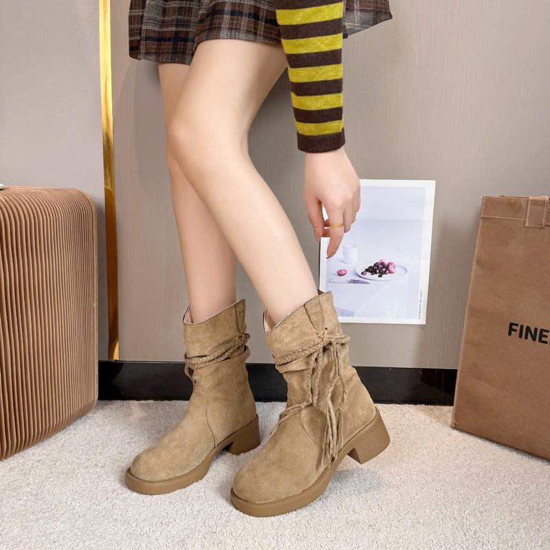   Megalive Nhung Đỗ  Bốt nữ da lộn lót lông thỏ đế cao 5cm  Windyy 