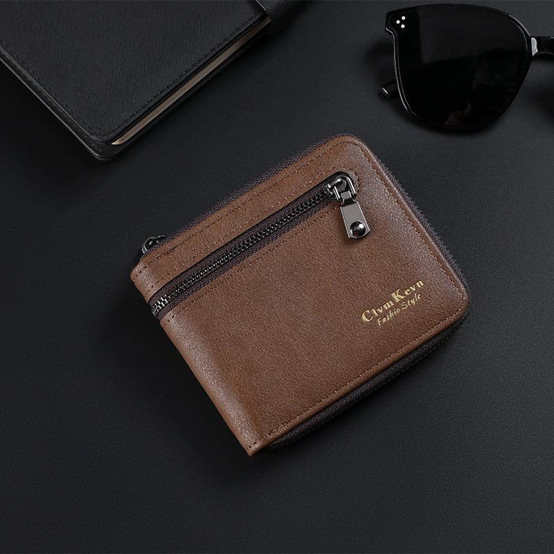 Ví Đi Lại Công Tác Cho Nam, Sức Chứa Lớn, Ví Đựng Thẻ Tiền Xu Gấp Gọn, Làm Bằng Da PU, Ví Có Khóa Kéo Ngắn