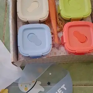 Momsun 6 in 1 Set Tempat MPASI Kaca Hampers Baby Gift Set Wadah MPASI Kaca Kado Lahiran Bayi + Sendok MPASI Silicon Bayi Baby Food Container Kaca