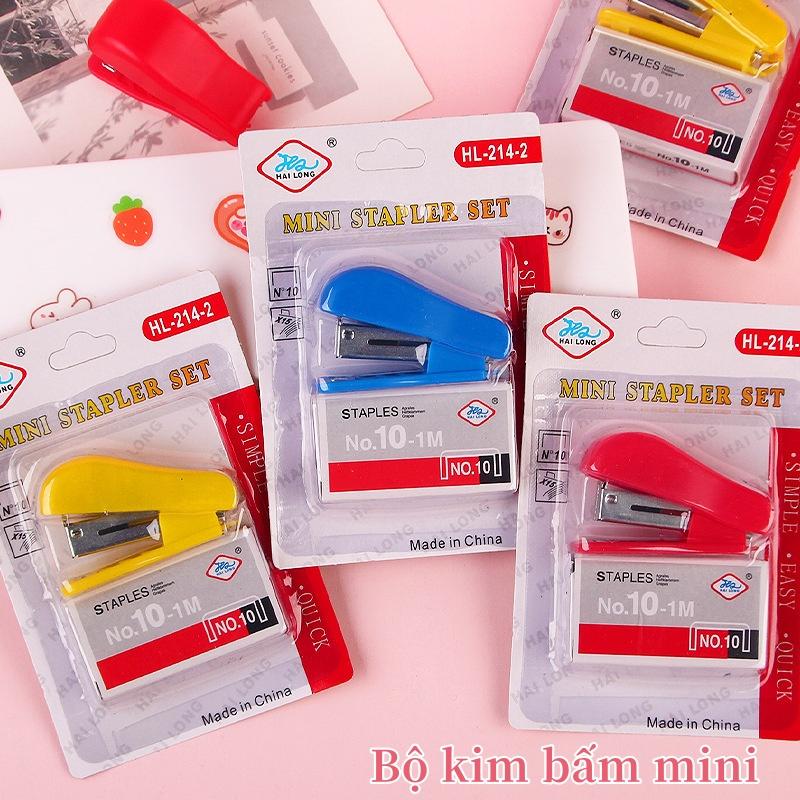 Bộ dập ghim mini đơn giản, tiện lợi, dễ dàng đóng ghim bài kiểm tra, hồ sơ, dụng cụ học tập cho học sinh, văn phòng phẩm