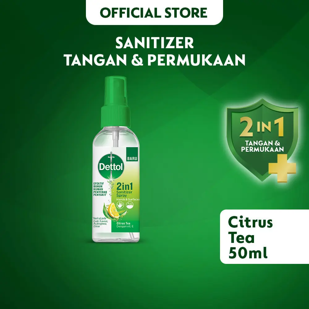 Dettol Hand Sanitizer Spray 2in1 Citrus Tea Bottle 50ml Anti Kuman
