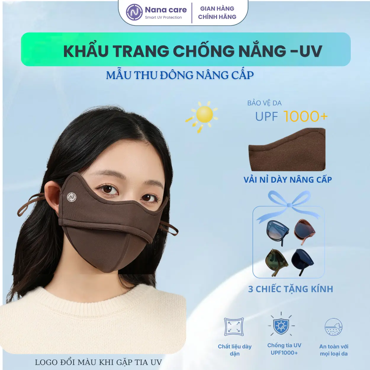 [ Nâng Cấp UPF1000+] Khẩu Trang Thu Đông Chống Nắng - Chống Tia UV Phiên bản Thu Đông