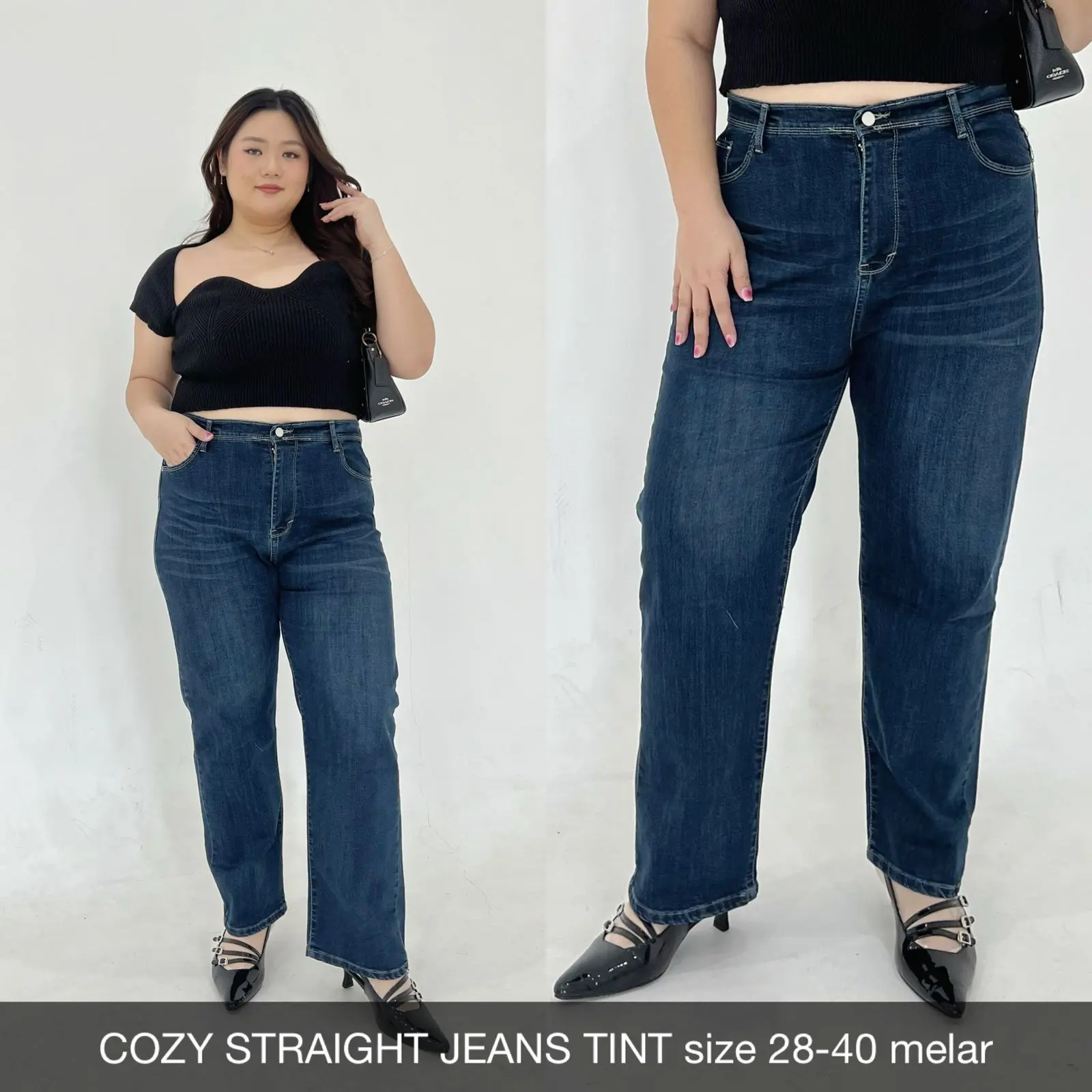 Sys Clothier Cozy Straight Series  || Celana Jeans Wanita Ukuran Normal dan Jumbo II -Highwaist -non sterch - Premium Quality II COD Denim Karet
