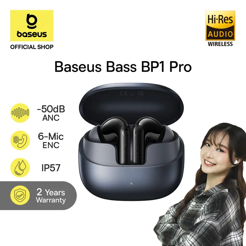 Baseus BP1 Pro TWS Adaptive ANC Hi-Res LDAC -50dB 6 Mic ENC with IP55 & 55H Earbud Earphone Bluetooth 6.0