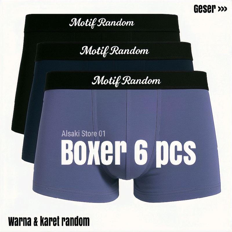 BAYAR DITEMPAT 6 PCS CELANA PENDEK COWOK DEWASA BOXER MENS UNDERWEAR SPORT SEAMLESS KATUN KARET POLOS Pria Nyaman Random Kotak Remaja priamurah Motif sempak baru celanada lampriamurah 0